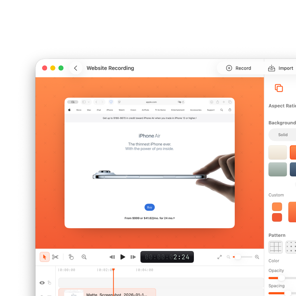 Recording any macOS window or full screen with transparent background support